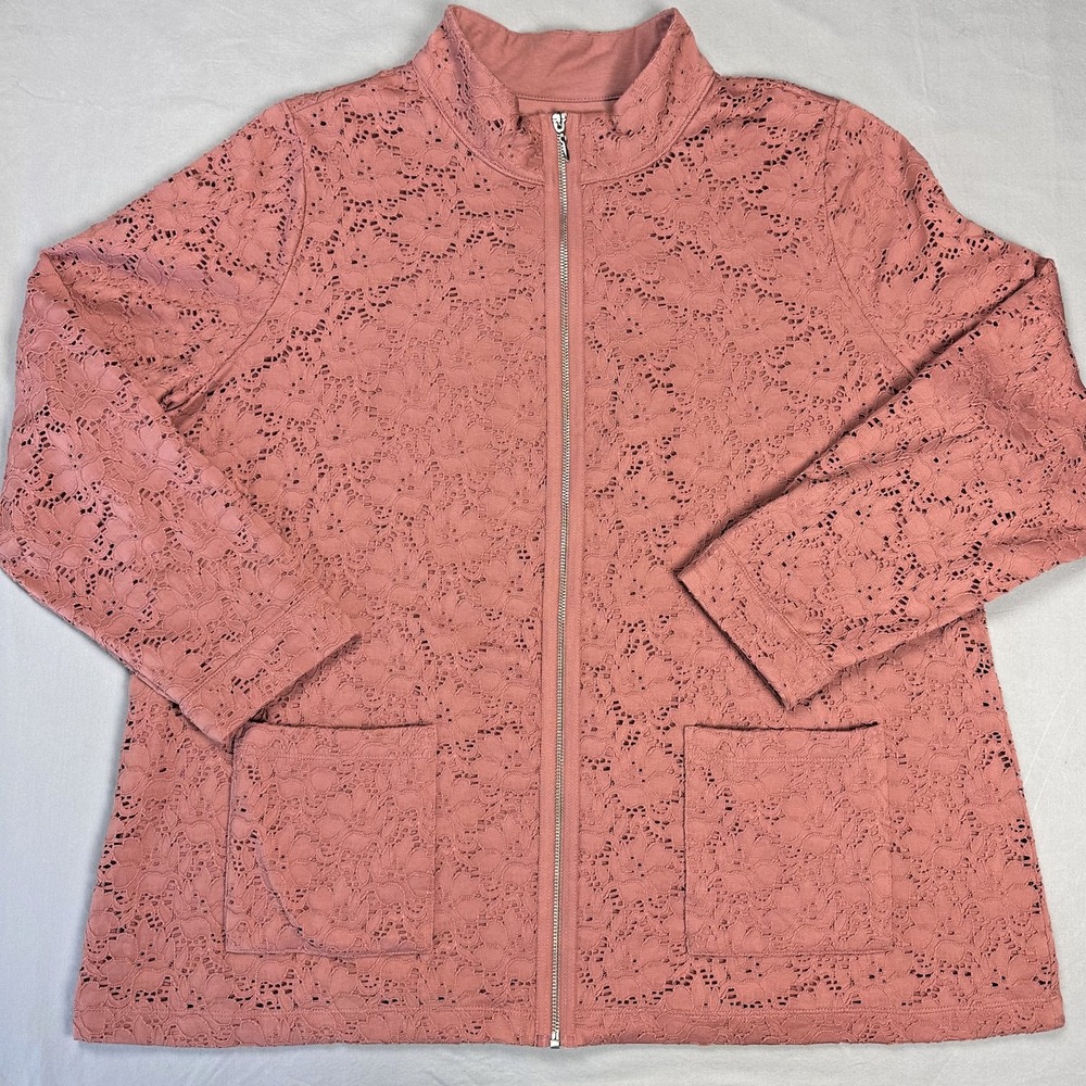 D&Co Jacket Womens‎ XL Lace Full Zip Long Sleeve Pockets Lightweight